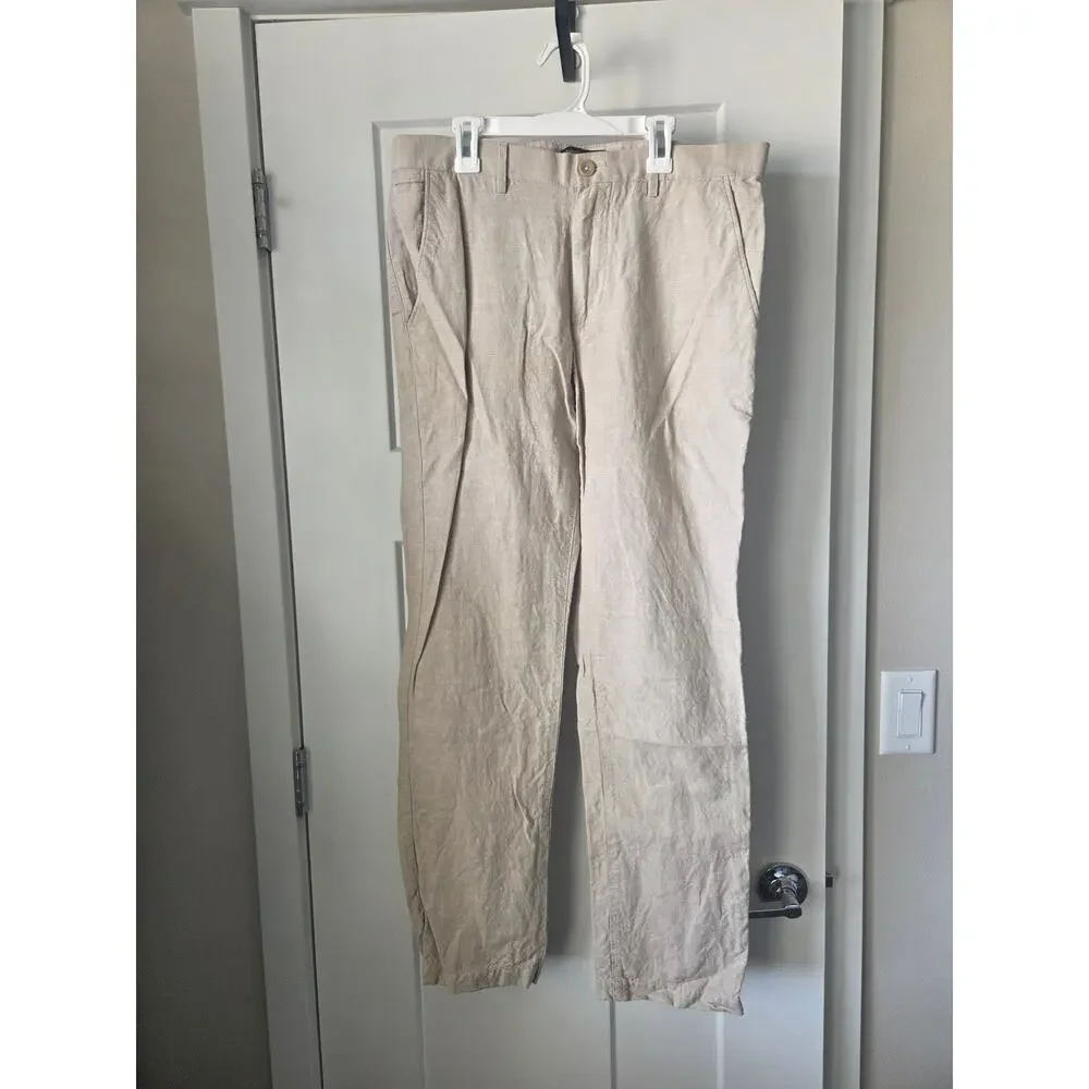 Banana Republic Men's Kentfield Linen Blend Tan Pants 32 X 32